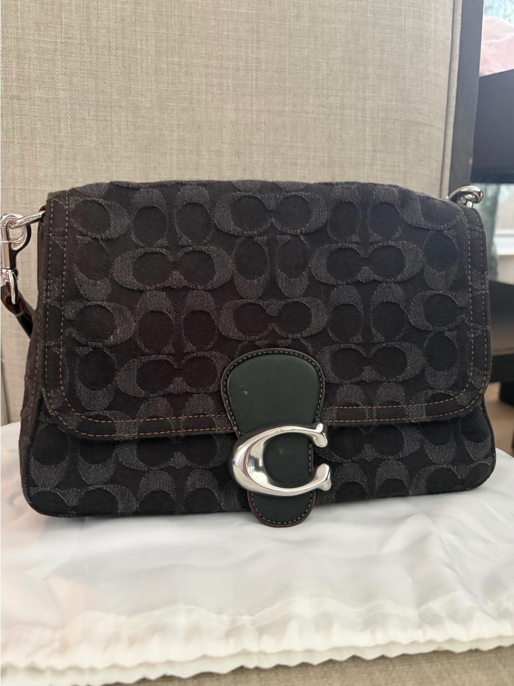 Coach Black Signature Canvas Crossbody with Silver 'C' Accent LIMITED ADDITION